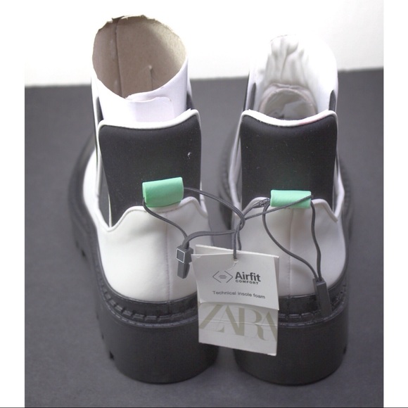 Zara White Low Heeled Chunky Boots Contrast Piping - Picture 10 of 13
